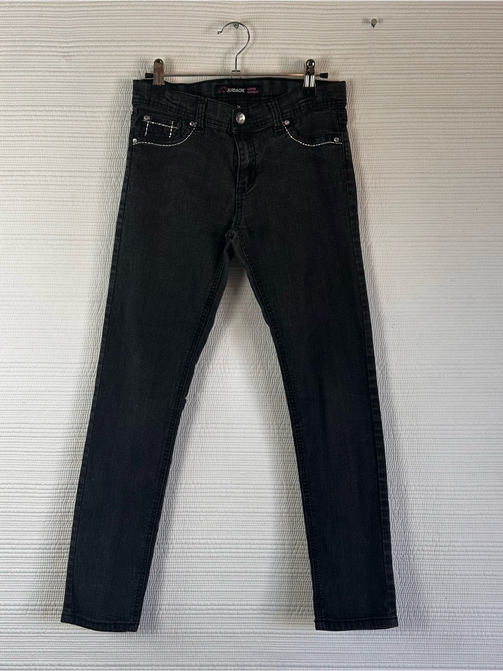 Jordache Super Skinny Black Rhinestone Bow Jeans Size 16 Junior